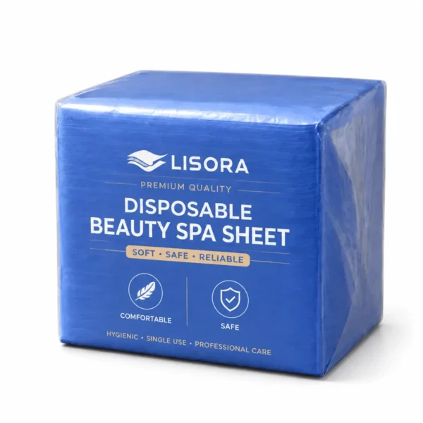 Lisora blue disposable nonwoven beauty spa sheet in film package