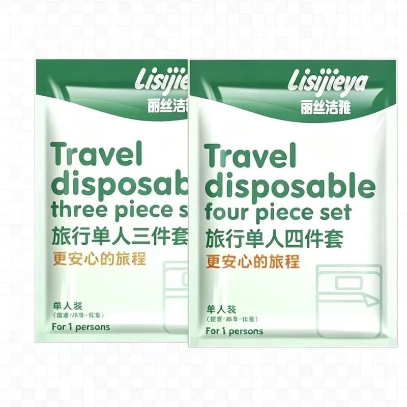 Vacuum-packed SMS disposable bedding set with bed sheet, duvet cover and pillowcase for hotels, B&Bs and travel