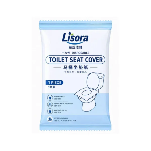 Lisora water soluble disposable toilet seat cover, 3-ply with wet head for hotel travel salon