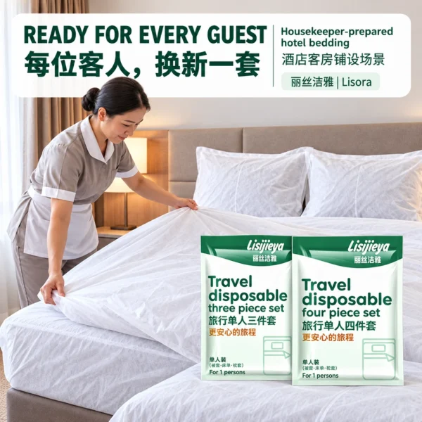 85aa5475-779d-4e79-8843-05d6b3467b55 Disposable bed sheet set for hotel room service
