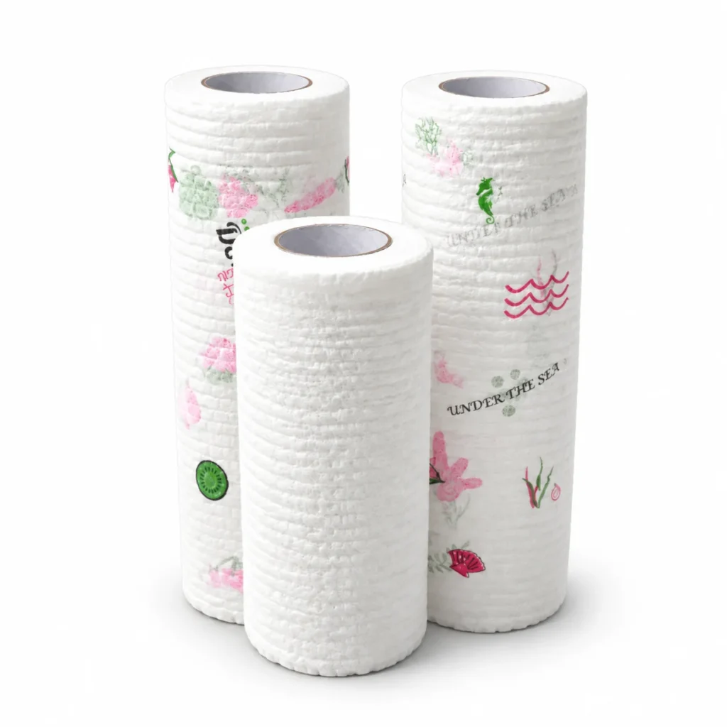 Lisora printed & plain white PP nonwoven roll kitchen cleaning wipes