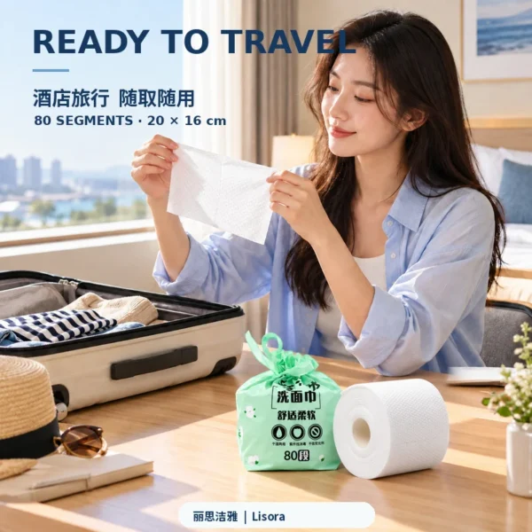 Travel scene, woman using disposable facial tissue