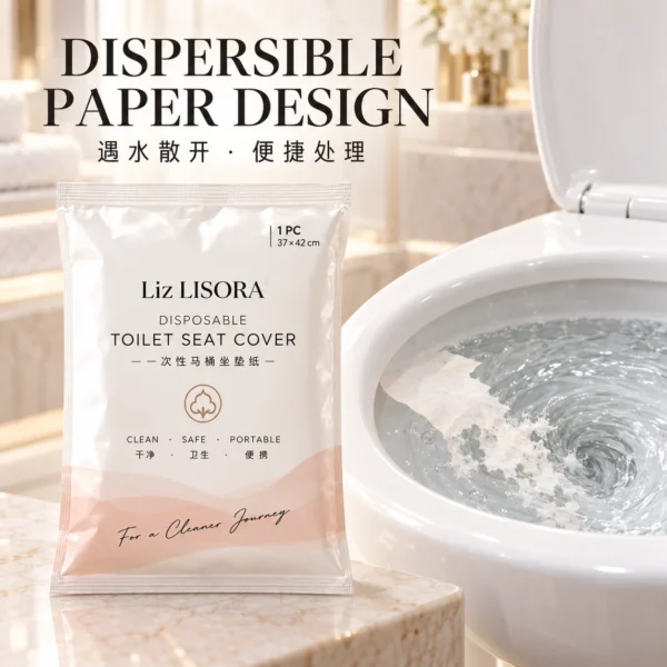 Water soluble disposable toilet seat cover, flushable design