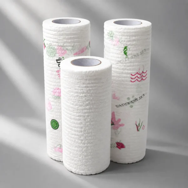 small_roll_kitchen_cloth Wood pulp PP non‑woven roll kitchen cleaning cloth, disposable household wiping towel
