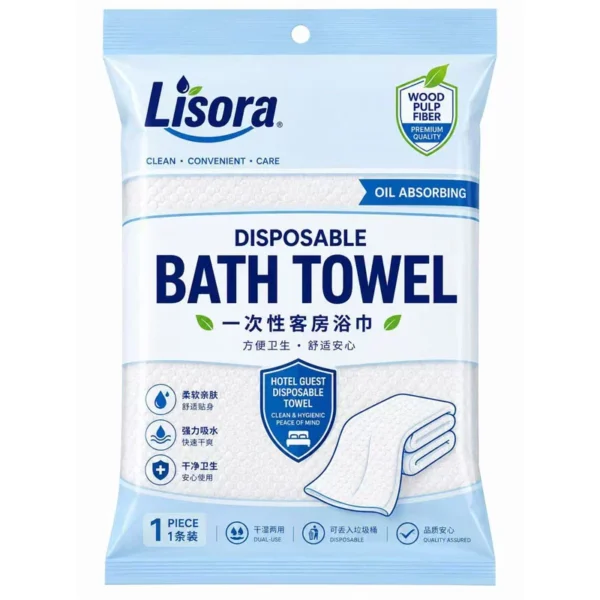 Lisora individually packed disposable nonwoven bath towel for hotel, salon and travel
