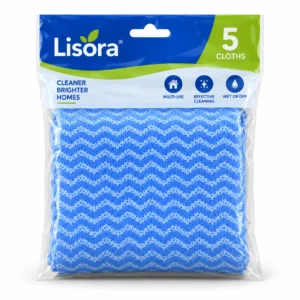 Lisora blue multi pack absorbent cleaning cloths in plastic package