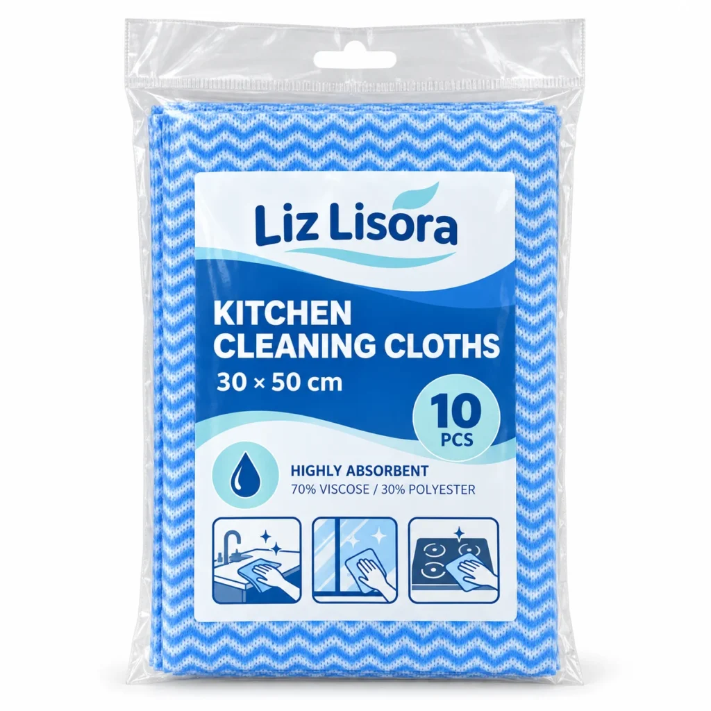 Lisora blue multi pack absorbent cleaning cloths in plastic package