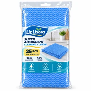 Lisora blue multi pack absorbent cleaning cloths in plastic package