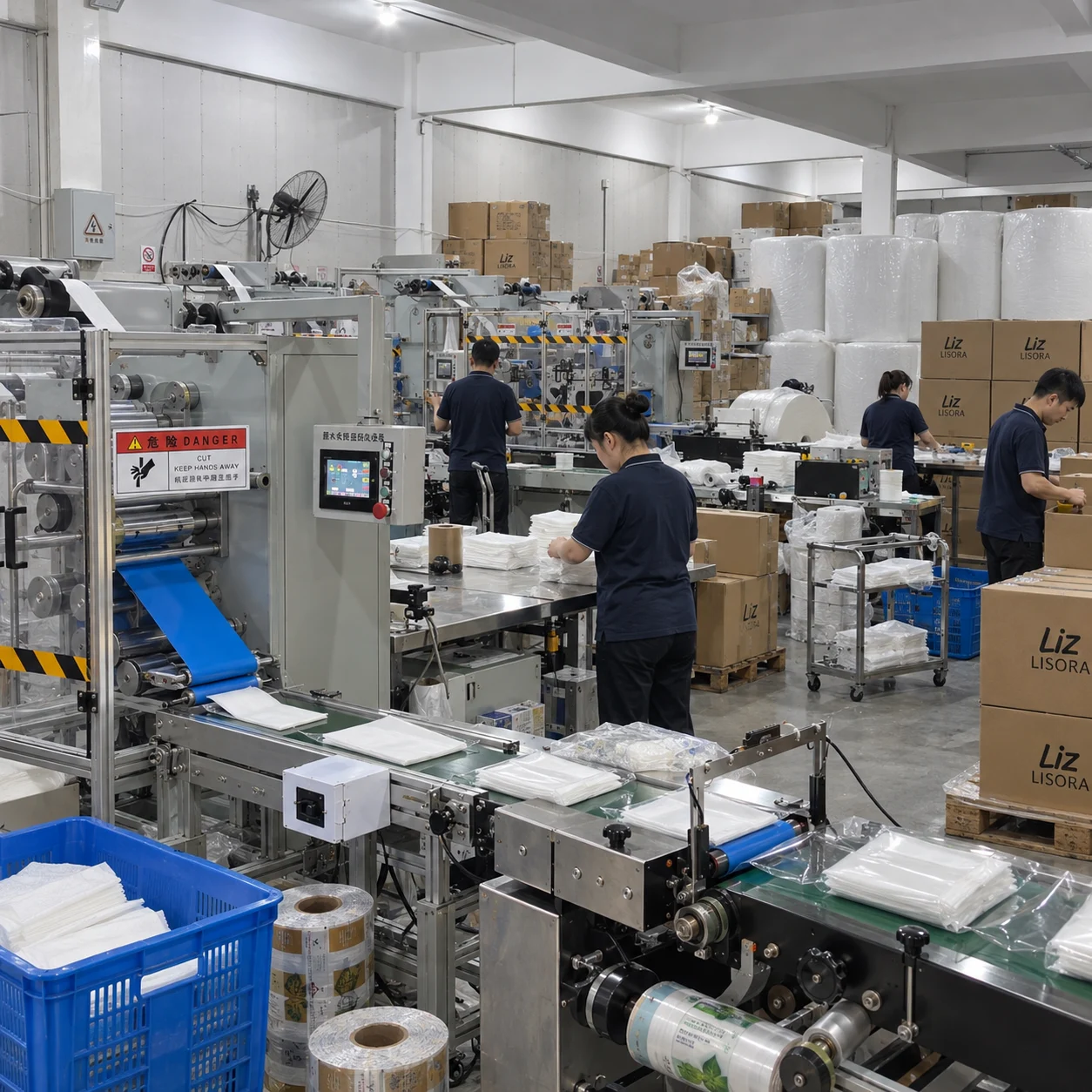 A corner of the workshop where disposable towels and bath towels are produced
